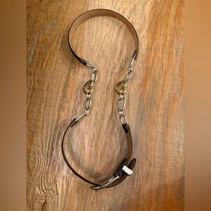 Brighton Brown Croc-Embossed Belt Ornate Silver Buckle Leather & Charm Chain Mix